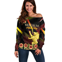 Personalized Belgium National Day Off Shoulder Sweater Rampant Lion Gaillardia Heritage Pride