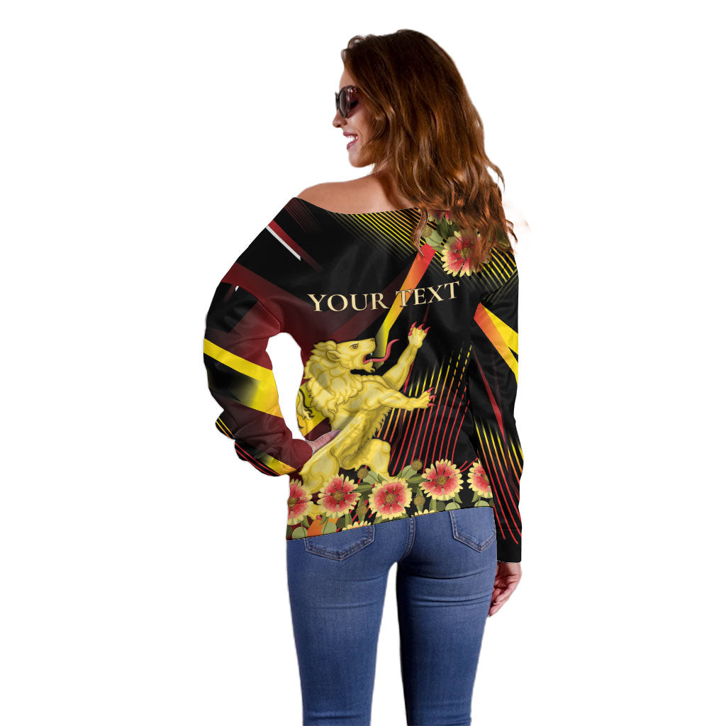 Personalized Belgium National Day Off Shoulder Sweater Rampant Lion Gaillardia Heritage Pride