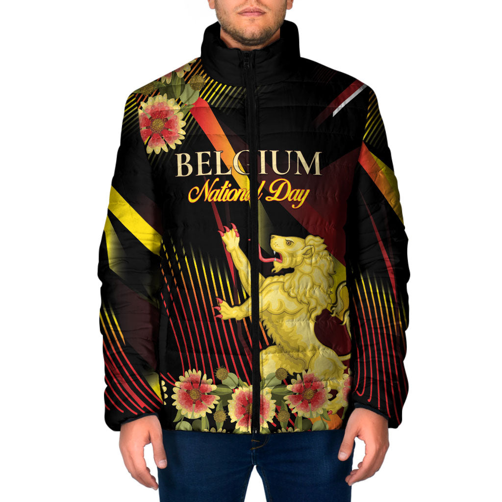 Personalized Belgium National Day Padded Jacket Rampant Lion Gaillardia Heritage Pride