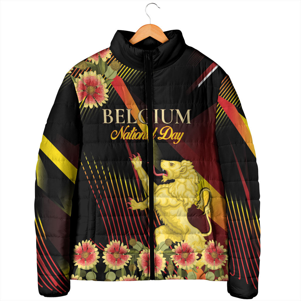 Personalized Belgium National Day Padded Jacket Rampant Lion Gaillardia Heritage Pride