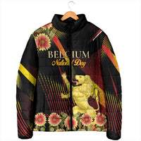 Personalized Belgium National Day Padded Jacket Rampant Lion Gaillardia Heritage Pride