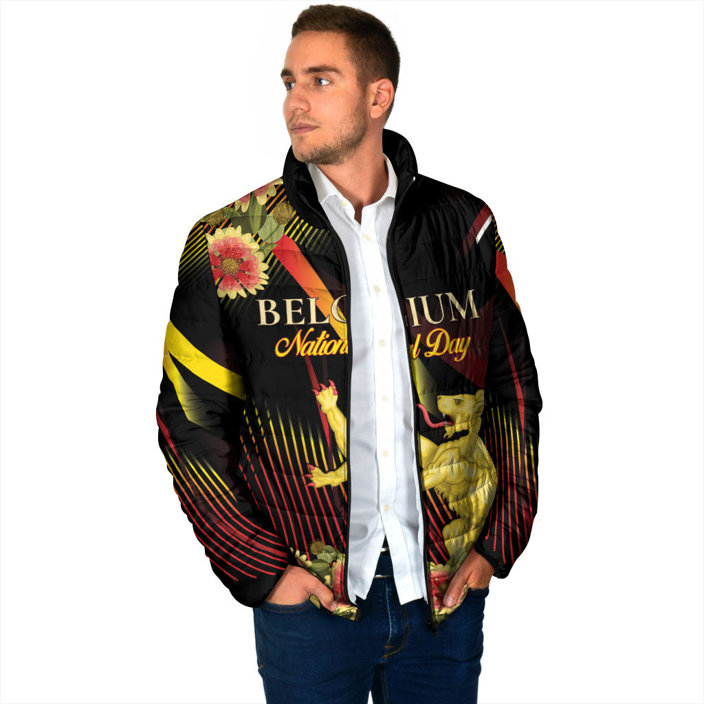 Personalized Belgium National Day Padded Jacket Rampant Lion Gaillardia Heritage Pride