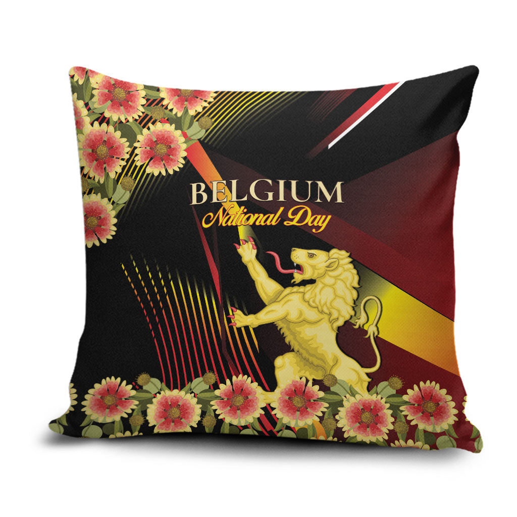 Belgium National Day Pillow Cover Rampant Lion Gaillardia Heritage Pride