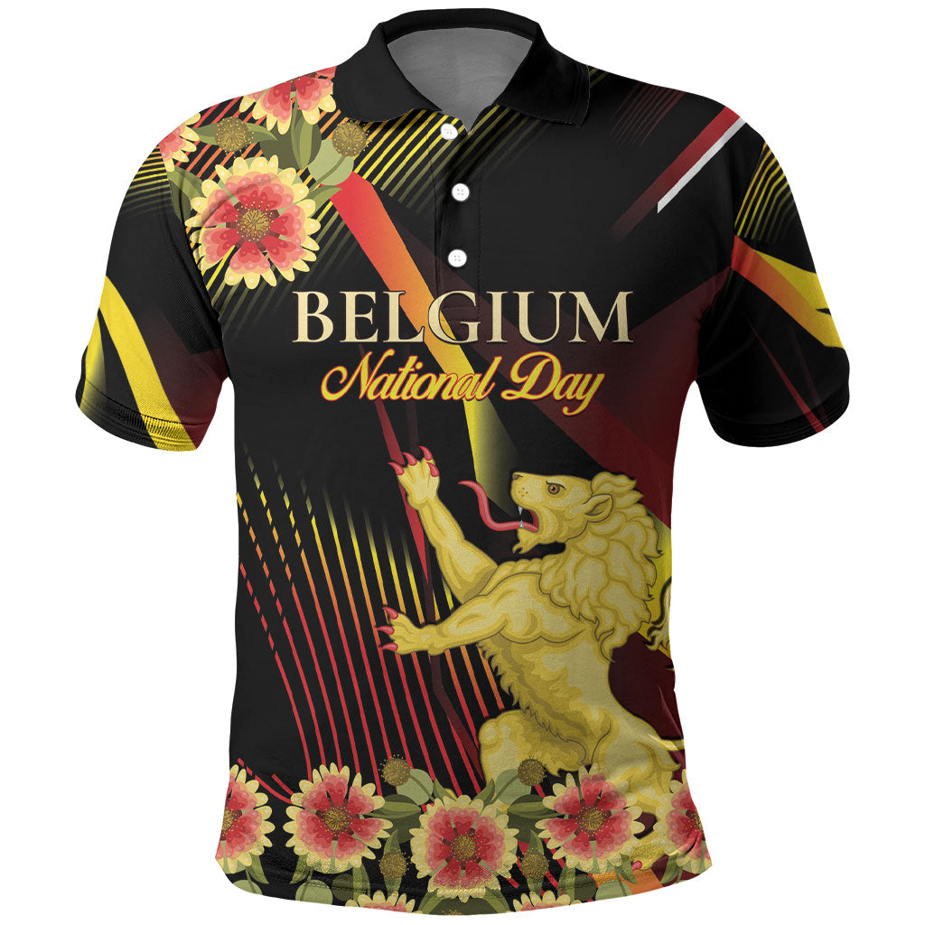 Personalized Belgium National Day Polo Shirt Rampant Lion Gaillardia Heritage Pride