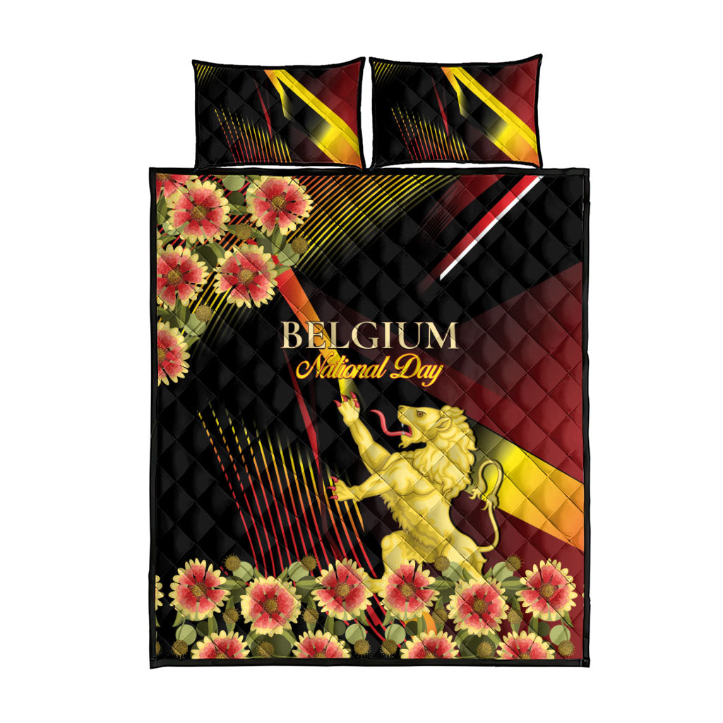 Belgium National Day Quilt Bed Set Rampant Lion Gaillardia Heritage Pride