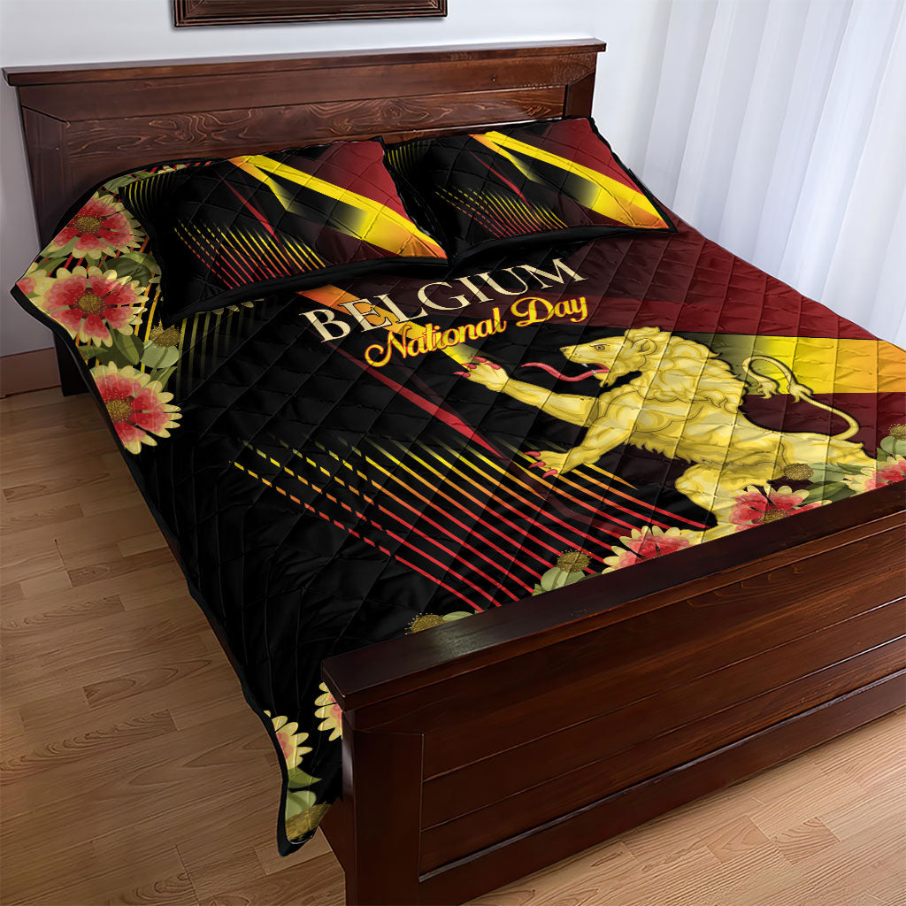 Belgium National Day Quilt Bed Set Rampant Lion Gaillardia Heritage Pride