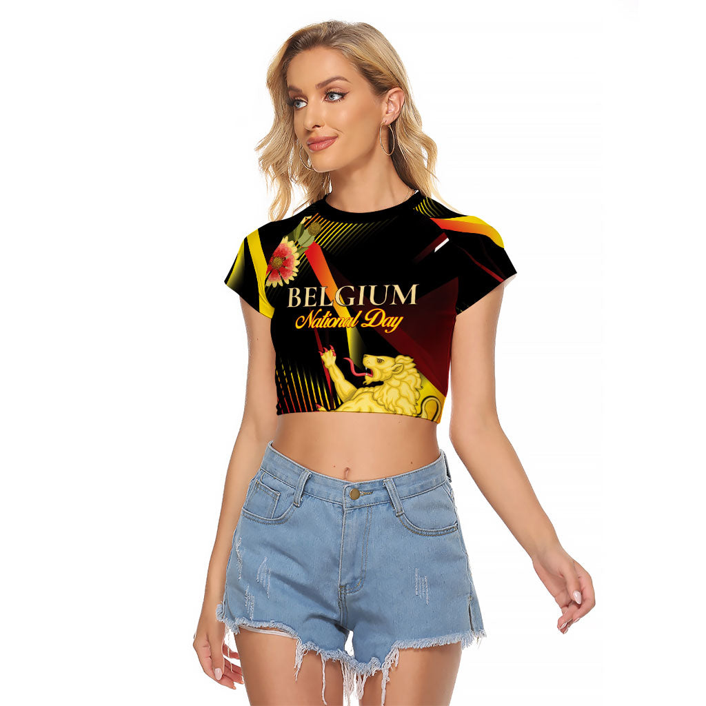 Personalized Belgium National Day Raglan Cropped T Shirt Rampant Lion Gaillardia Heritage Pride