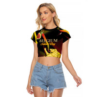 Personalized Belgium National Day Raglan Cropped T Shirt Rampant Lion Gaillardia Heritage Pride
