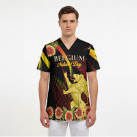 Personalized Belgium National Day Scrub Top Rampant Lion Gaillardia Heritage Pride