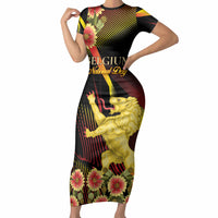 Personalized Belgium National Day Short Sleeve Bodycon Dress Rampant Lion Gaillardia Heritage Pride