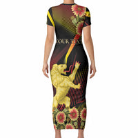 Personalized Belgium National Day Short Sleeve Bodycon Dress Rampant Lion Gaillardia Heritage Pride