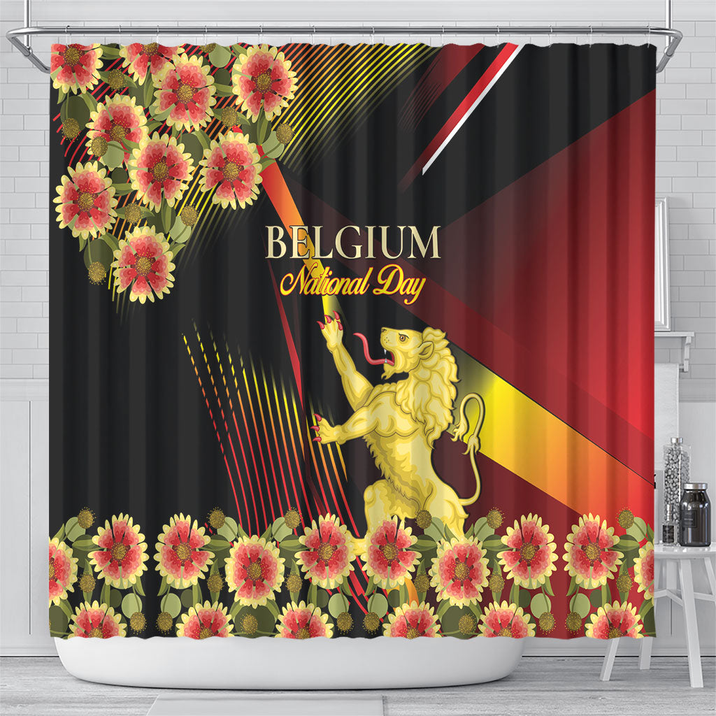 Belgium National Day Shower Curtain Rampant Lion Gaillardia Heritage Pride