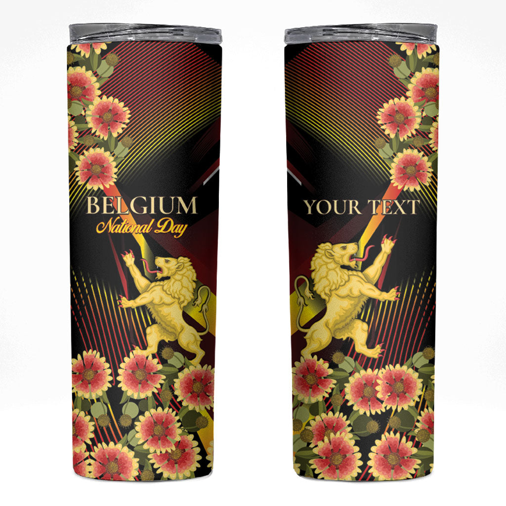 Personalized Belgium National Day Skinny Tumbler Rampant Lion Gaillardia Heritage Pride