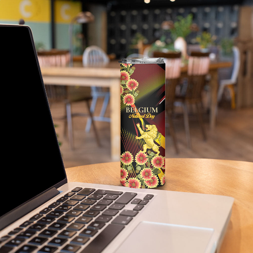 Personalized Belgium National Day Skinny Tumbler Rampant Lion Gaillardia Heritage Pride