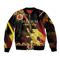 Personalized Belgium National Day Sleeve Zip Bomber Jacket Rampant Lion Gaillardia Heritage Pride
