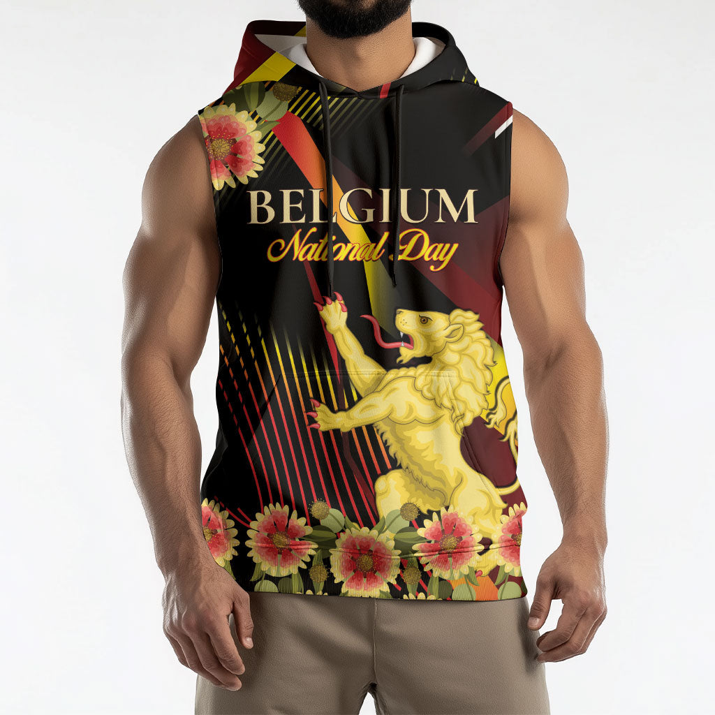 Personalized Belgium National Day Sleeveless Hoodie Rampant Lion Gaillardia Heritage Pride