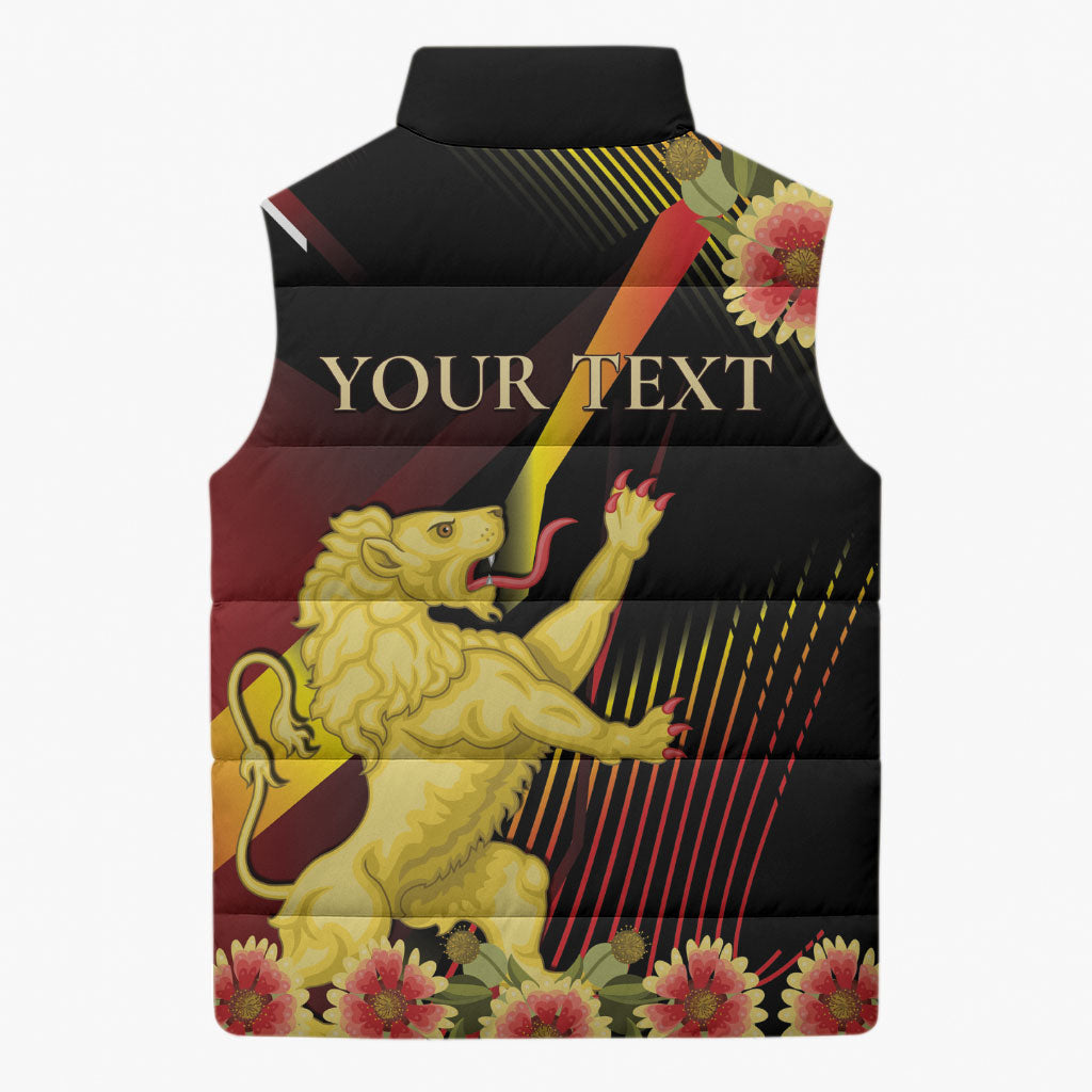 Personalized Belgium National Day Sleeveless Puffer Jacket Rampant Lion Gaillardia Heritage Pride