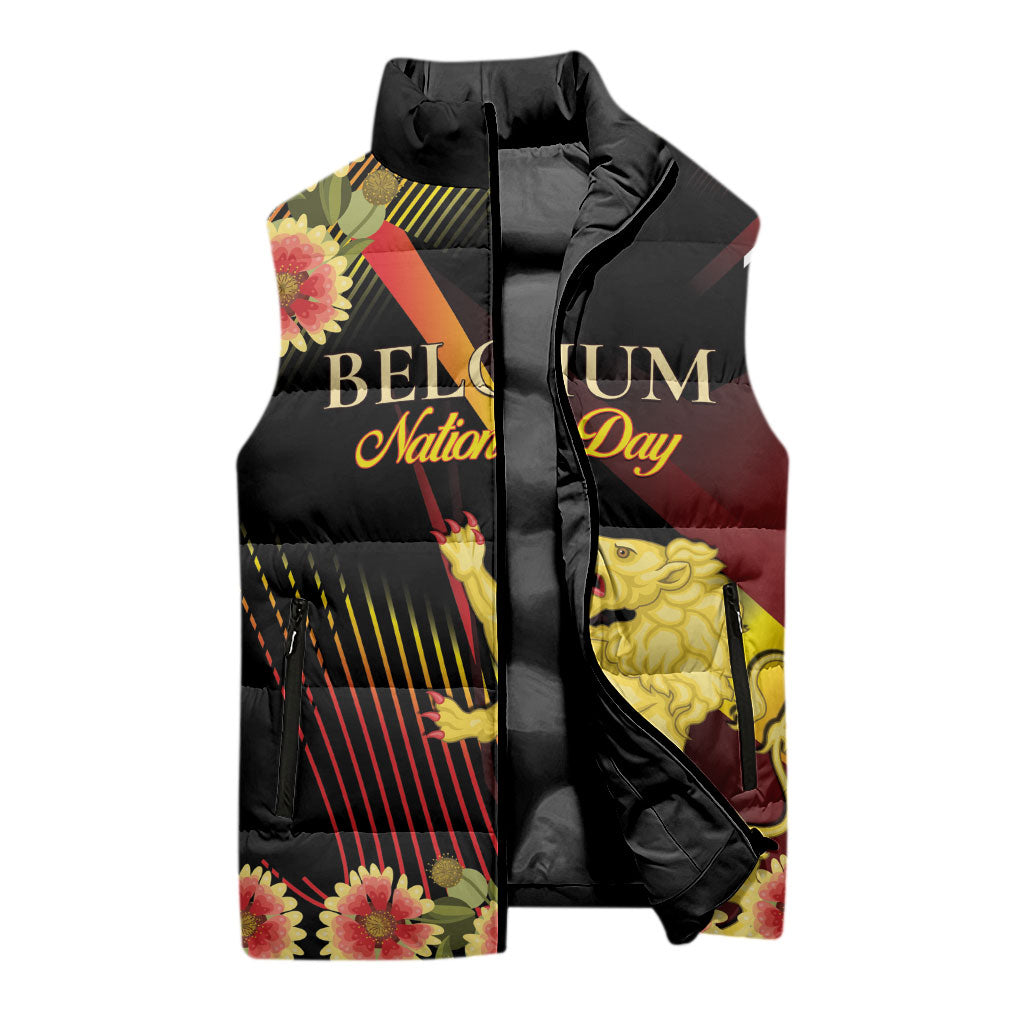 Personalized Belgium National Day Sleeveless Puffer Jacket Rampant Lion Gaillardia Heritage Pride