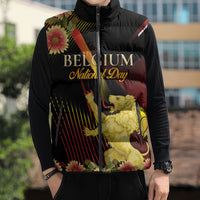 Personalized Belgium National Day Sleeveless Puffer Jacket Rampant Lion Gaillardia Heritage Pride