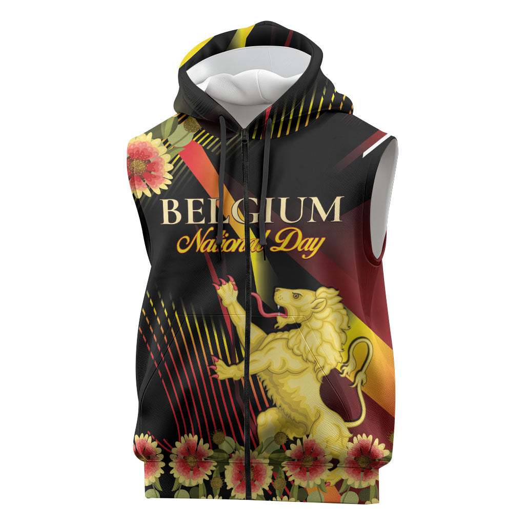Personalized Belgium National Day Sleeveless Zip Hoodie Rampant Lion Gaillardia Heritage Pride