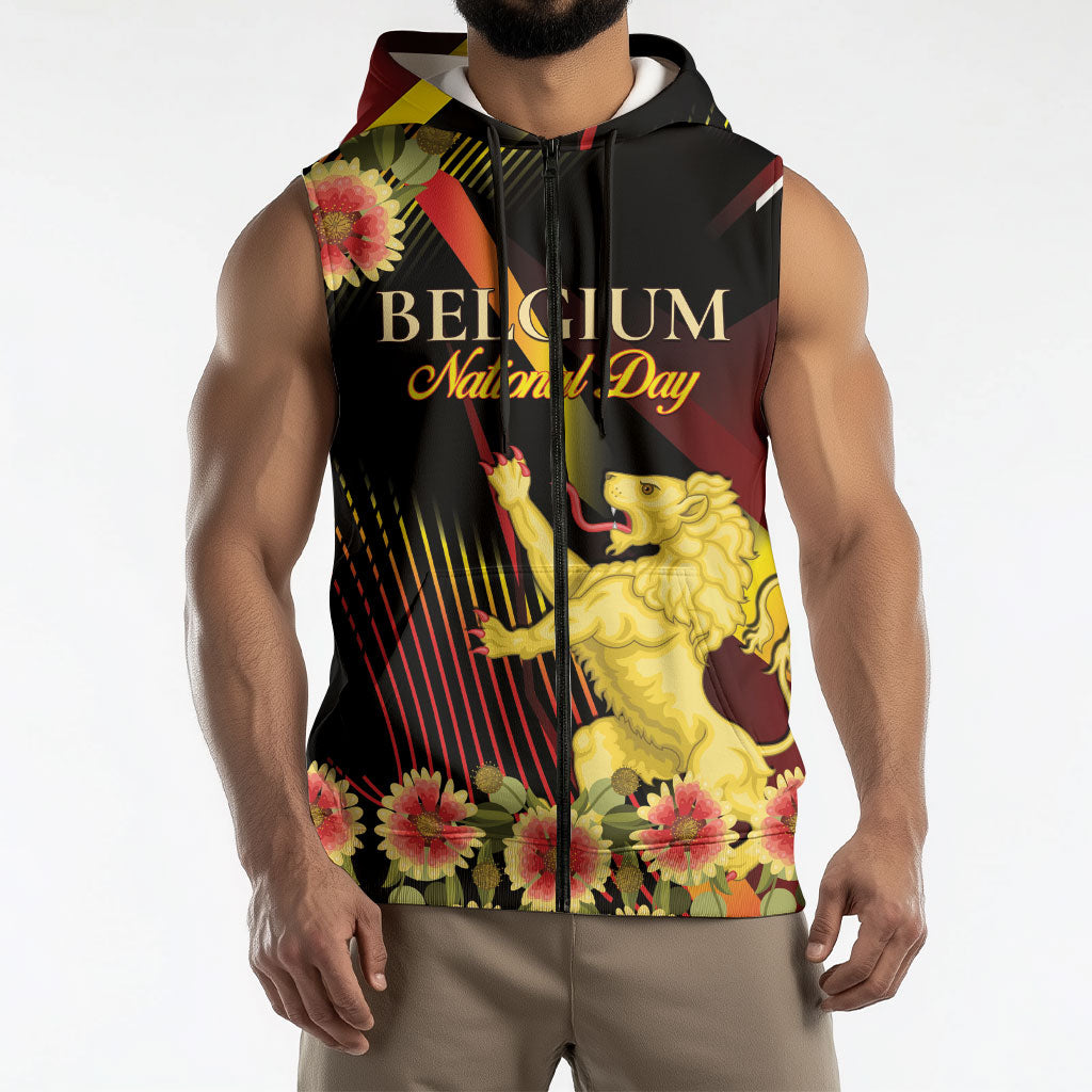 Personalized Belgium National Day Sleeveless Zip Hoodie Rampant Lion Gaillardia Heritage Pride