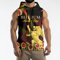 Personalized Belgium National Day Sleeveless Zip Hoodie Rampant Lion Gaillardia Heritage Pride