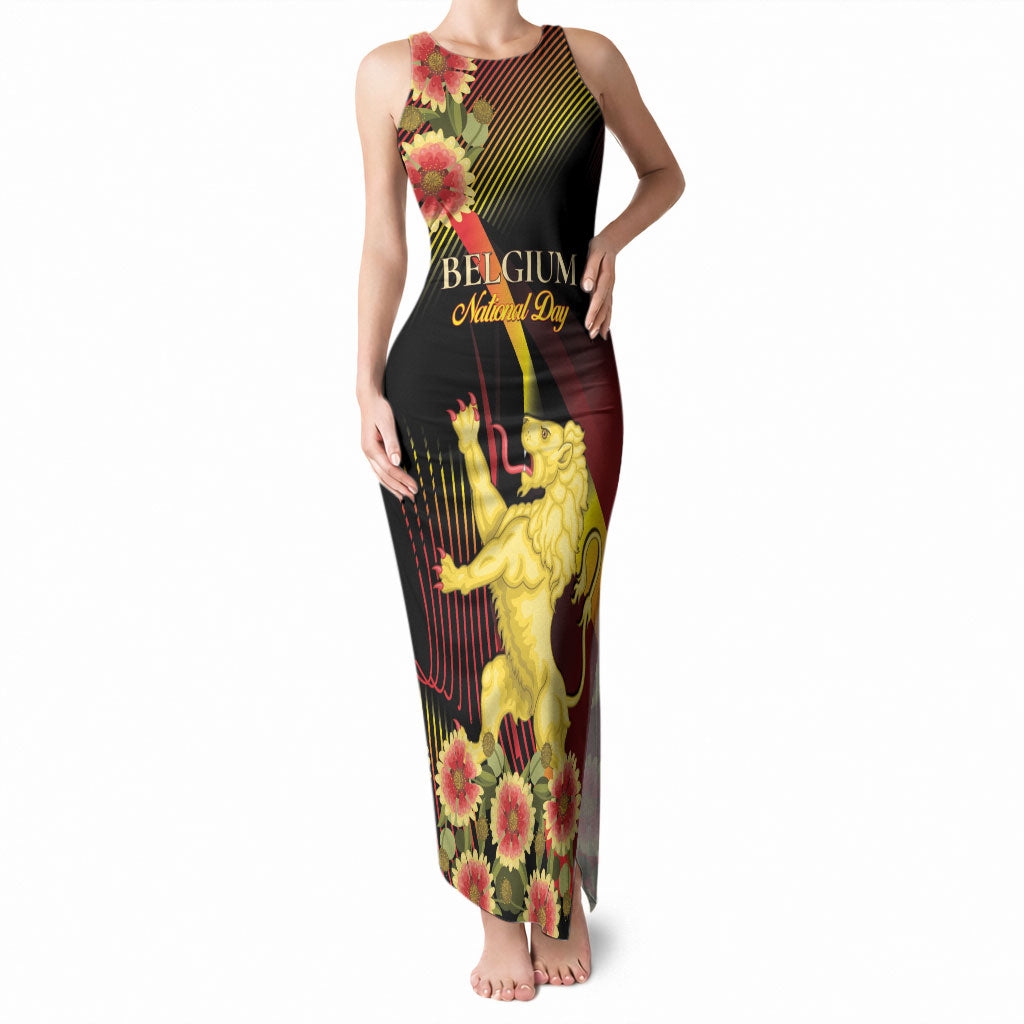 Personalized Belgium National Day Tank Maxi Dress Rampant Lion Gaillardia Heritage Pride