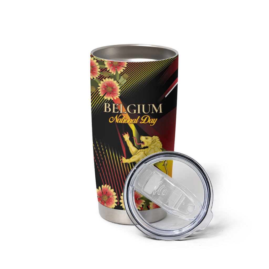 Personalized Belgium National Day Tumbler Cup Rampant Lion Gaillardia Heritage Pride