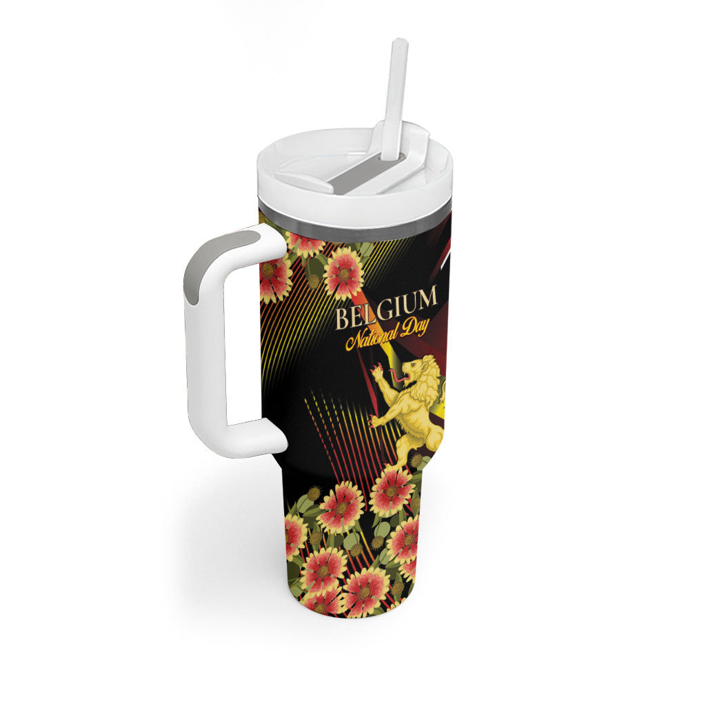 Personalized Belgium National Day Tumbler With Handle Rampant Lion Gaillardia Heritage Pride