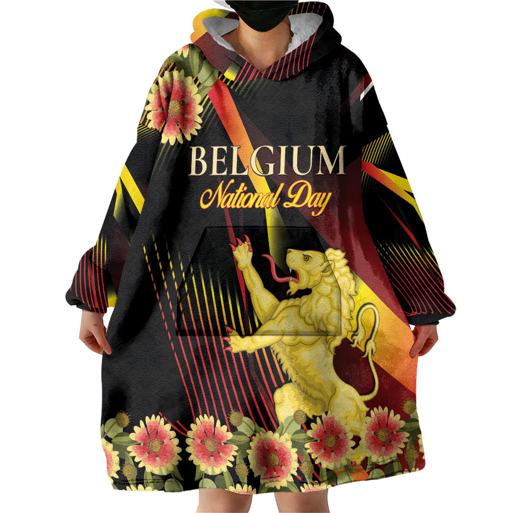 Personalized Belgium National Day Wearable Blanket Hoodie Rampant Lion Gaillardia Heritage Pride