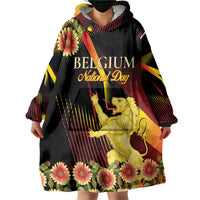 Personalized Belgium National Day Wearable Blanket Hoodie Rampant Lion Gaillardia Heritage Pride