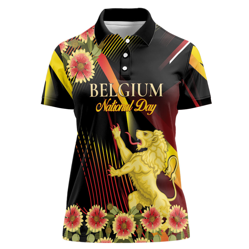 Personalized Belgium National Day Women Polo Shirt Rampant Lion Gaillardia Heritage Pride