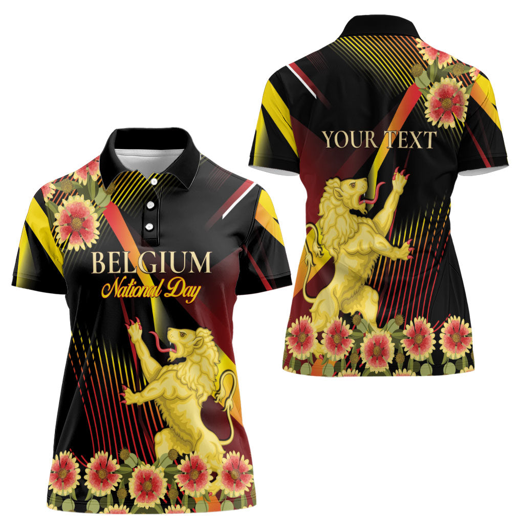Personalized Belgium National Day Women Polo Shirt Rampant Lion Gaillardia Heritage Pride