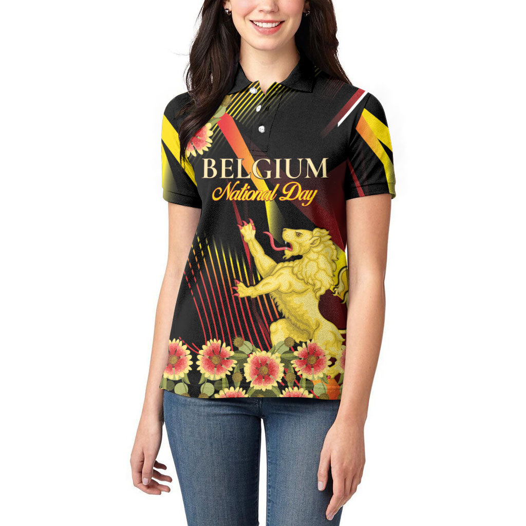 Personalized Belgium National Day Women Polo Shirt Rampant Lion Gaillardia Heritage Pride