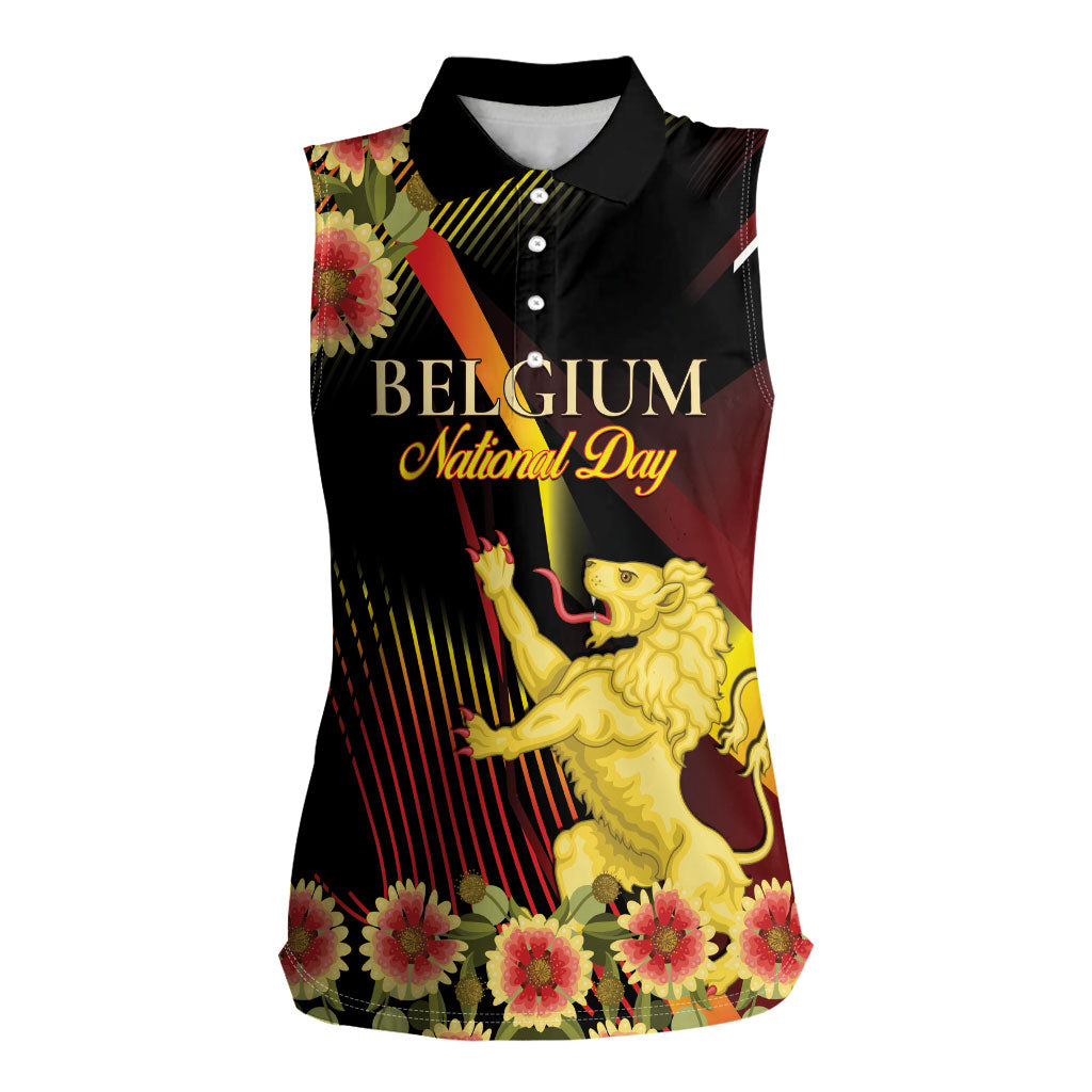Personalized Belgium National Day Women Sleeveless Polo Shirt Rampant Lion Gaillardia Heritage Pride