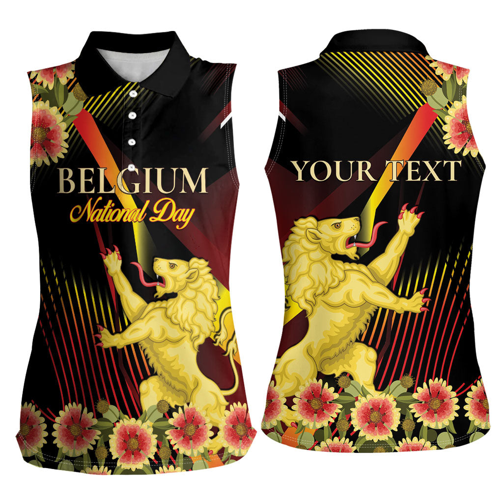 Personalized Belgium National Day Women Sleeveless Polo Shirt Rampant Lion Gaillardia Heritage Pride