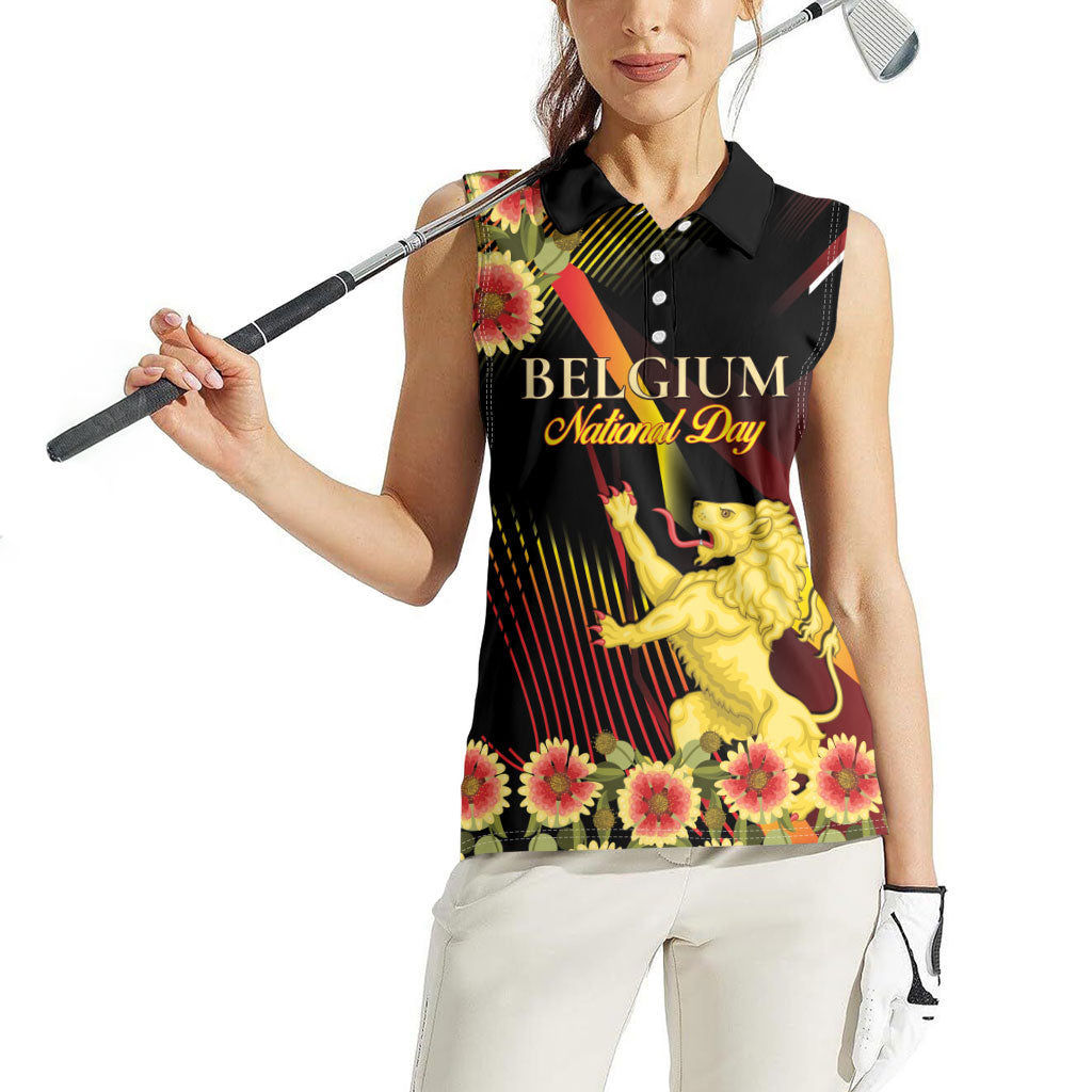 Personalized Belgium National Day Women Sleeveless Polo Shirt Rampant Lion Gaillardia Heritage Pride