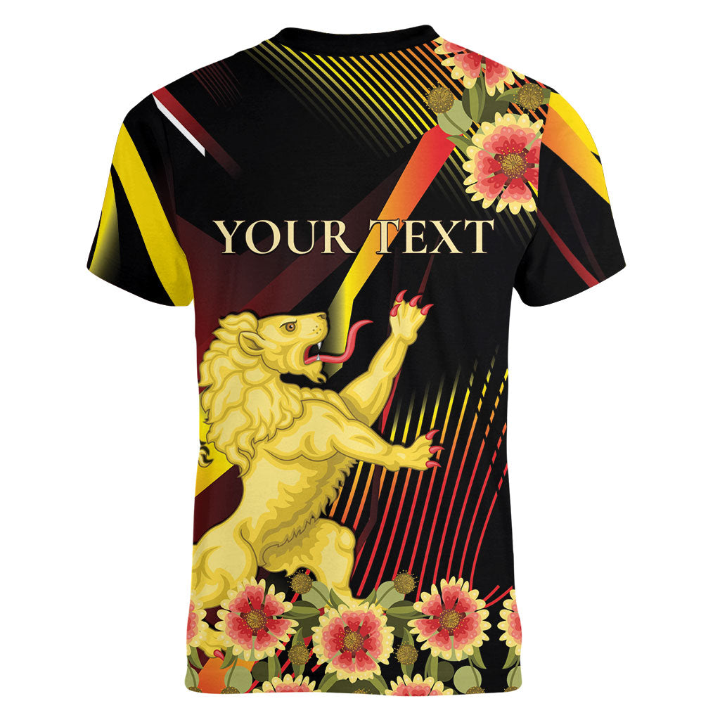 Personalized Belgium National Day Women V-Neck T-Shirt Rampant Lion Gaillardia Heritage Pride