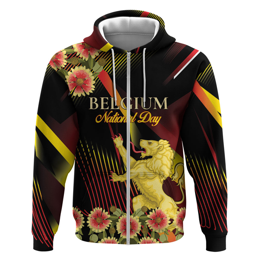 Personalized Belgium National Day Zip Hoodie Rampant Lion Gaillardia Heritage Pride