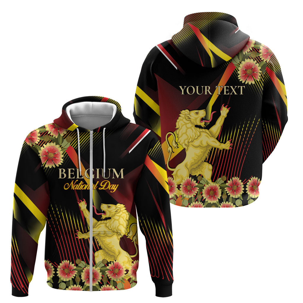 Personalized Belgium National Day Zip Hoodie Rampant Lion Gaillardia Heritage Pride