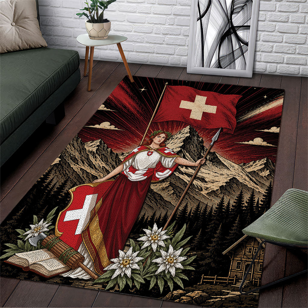 Switzerland National Day Area Rug Helvetia Alps Heritage Pride