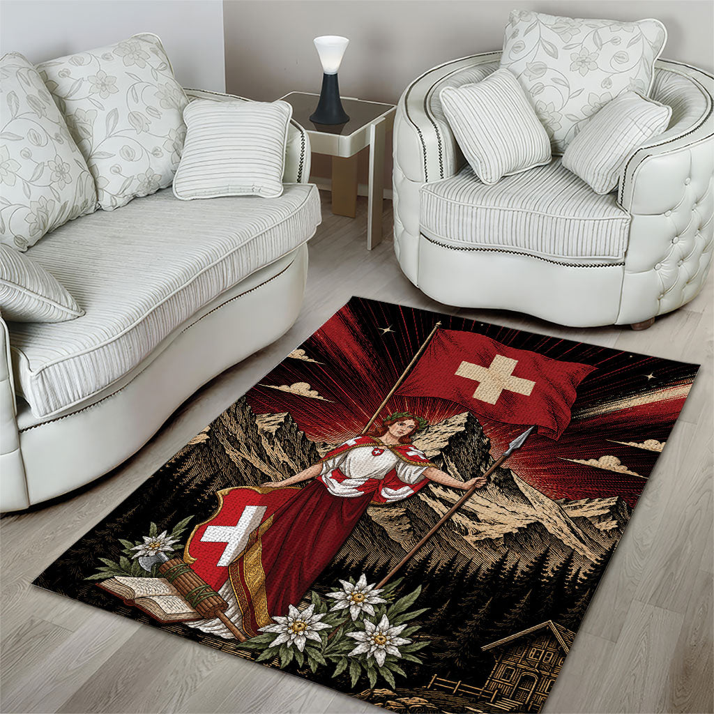Switzerland National Day Area Rug Helvetia Alps Heritage Pride