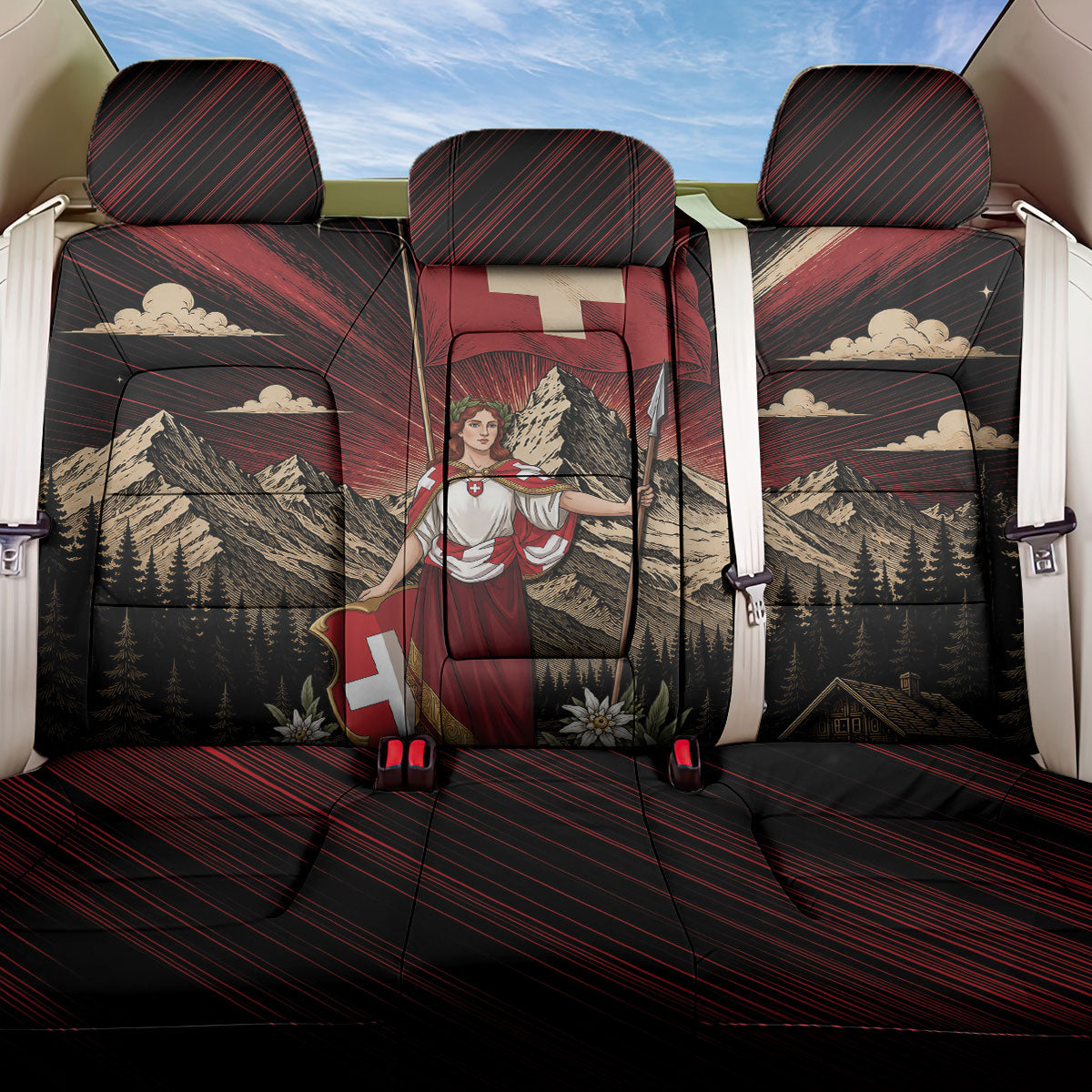 Switzerland National Day Back Car Seat Cover Helvetia Alps Heritage Pride