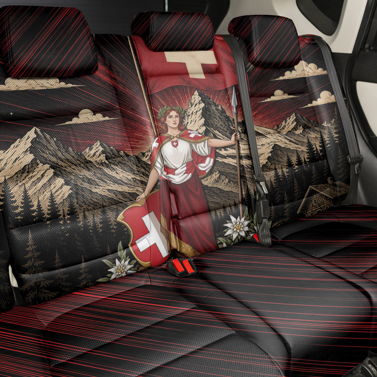 Switzerland National Day Back Car Seat Cover Helvetia Alps Heritage Pride