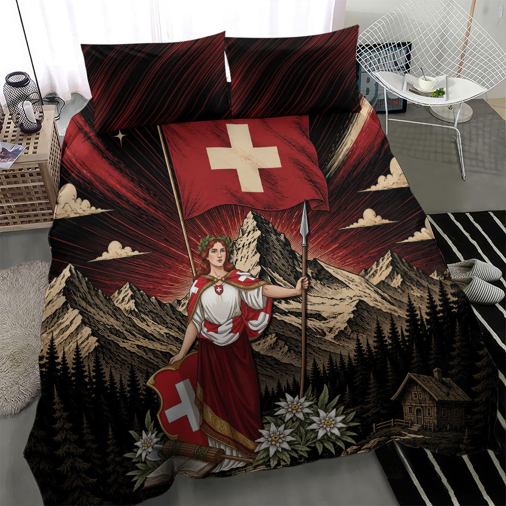 Switzerland National Day Bedding Set Helvetia Alps Heritage Pride