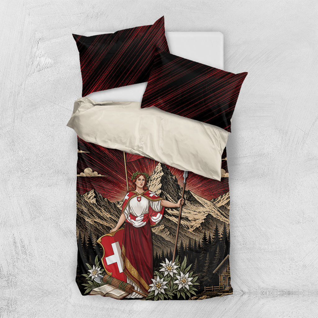 Switzerland National Day Bedding Set Helvetia Alps Heritage Pride