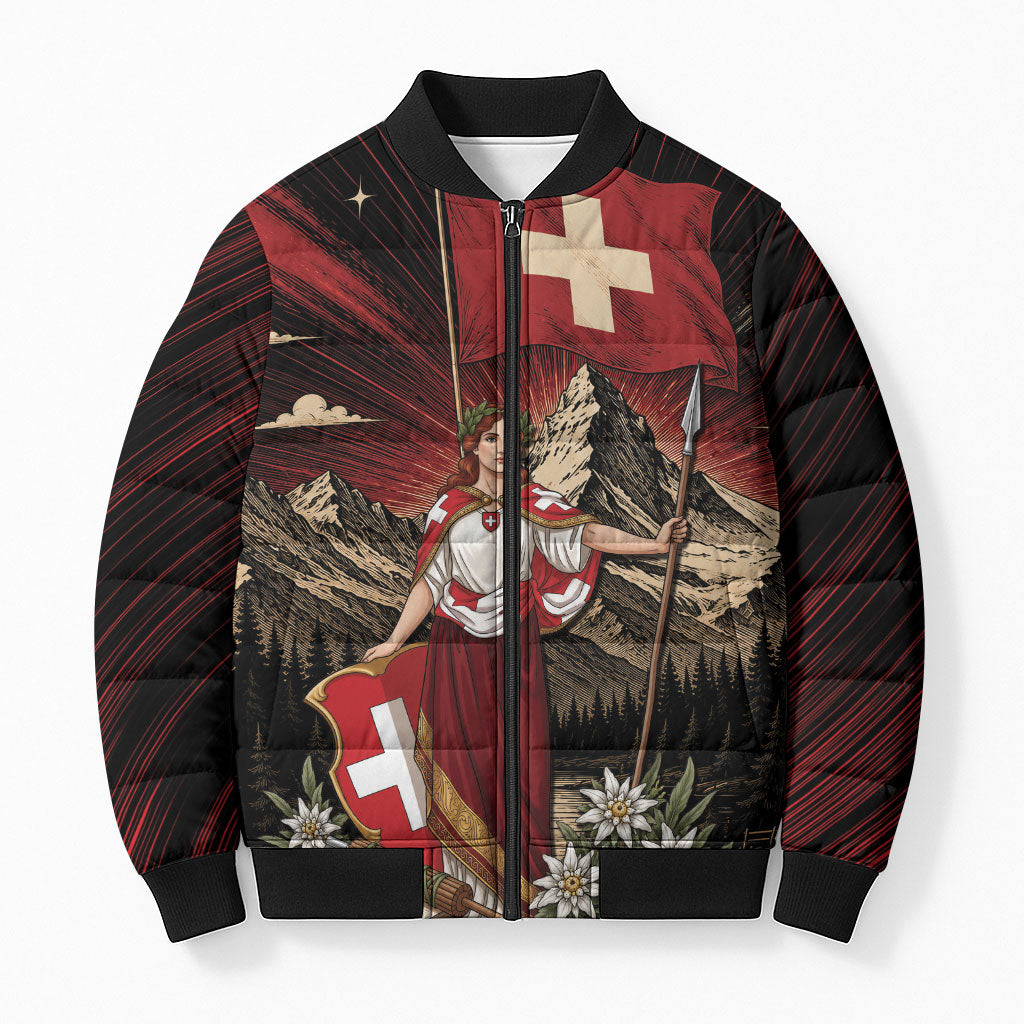 Switzerland National Day Bomber Puffer Jacket Helvetia Alps Heritage Pride