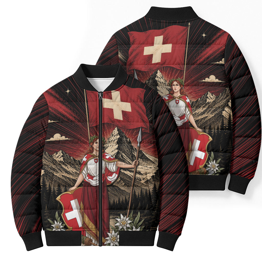 Switzerland National Day Bomber Puffer Jacket Helvetia Alps Heritage Pride