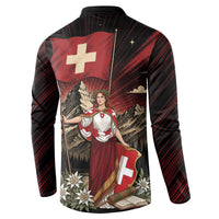 Switzerland National Day Button Sweatshirt Helvetia Alps Heritage Pride