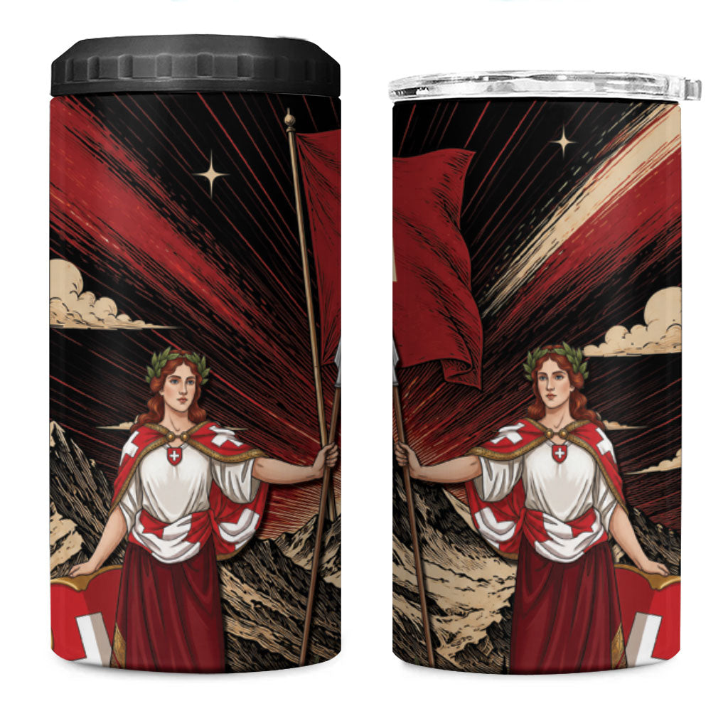 Switzerland National Day 4 in 1 Can Cooler Tumbler Helvetia Alps Heritage Pride